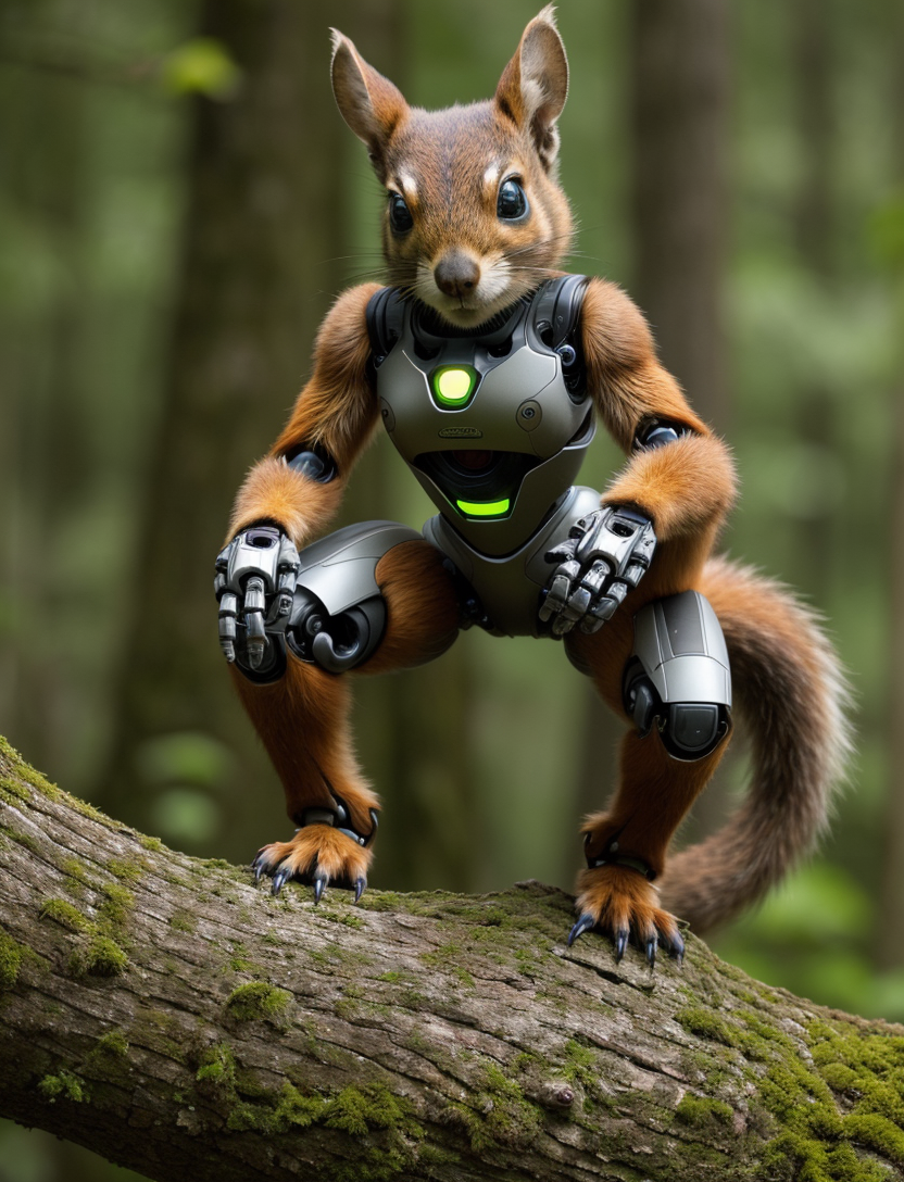 realistic photo of a squirrel robot hybrid
